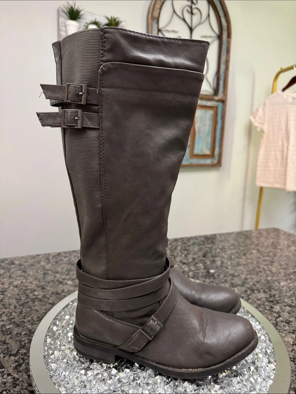 torrid tall gray straps and Buckle Riding Boots 8W